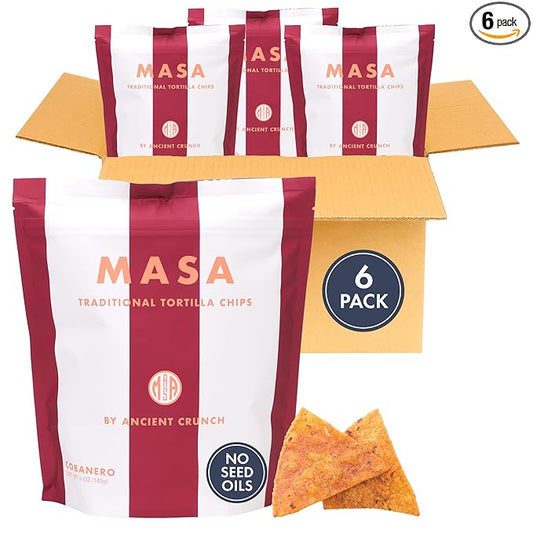 MASA Chips - Cobanero Tortilla Chips - Handmade Corn Tortillas - Spicy Chips & Snacks - Naturally Grown Yellow Corn, Made with Grass Fed Tallow, Sea Salt, Chili- 6 Pack 5 Ounce Each