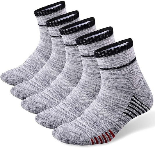 FEIDEER Men's Walking Hiking Socks, Wicking Cushion Quarter Crew Socks for Mens Outdoor Sports