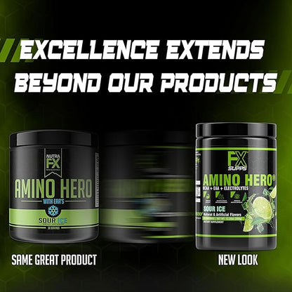 FXSUPPS Amino Hero Sour Ice Flavor (25 Servings) | Post-Workout Recovery Drink for Men and Women | Energy Powder Mix with BCAA, EAA, and Electrolytes | Promotes Endurance and Healthy Muscles - 1 Pack