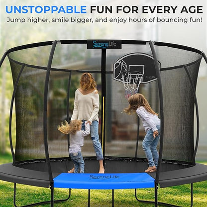 Serenelife 12FT 10FT 8FT Recreational Trampolines with Enclosure Net and Ladder and Anti-Rust Coating, ASTM Approved Trampoline Outdoor for Kids and Adults Outdoor Yard Trampolines