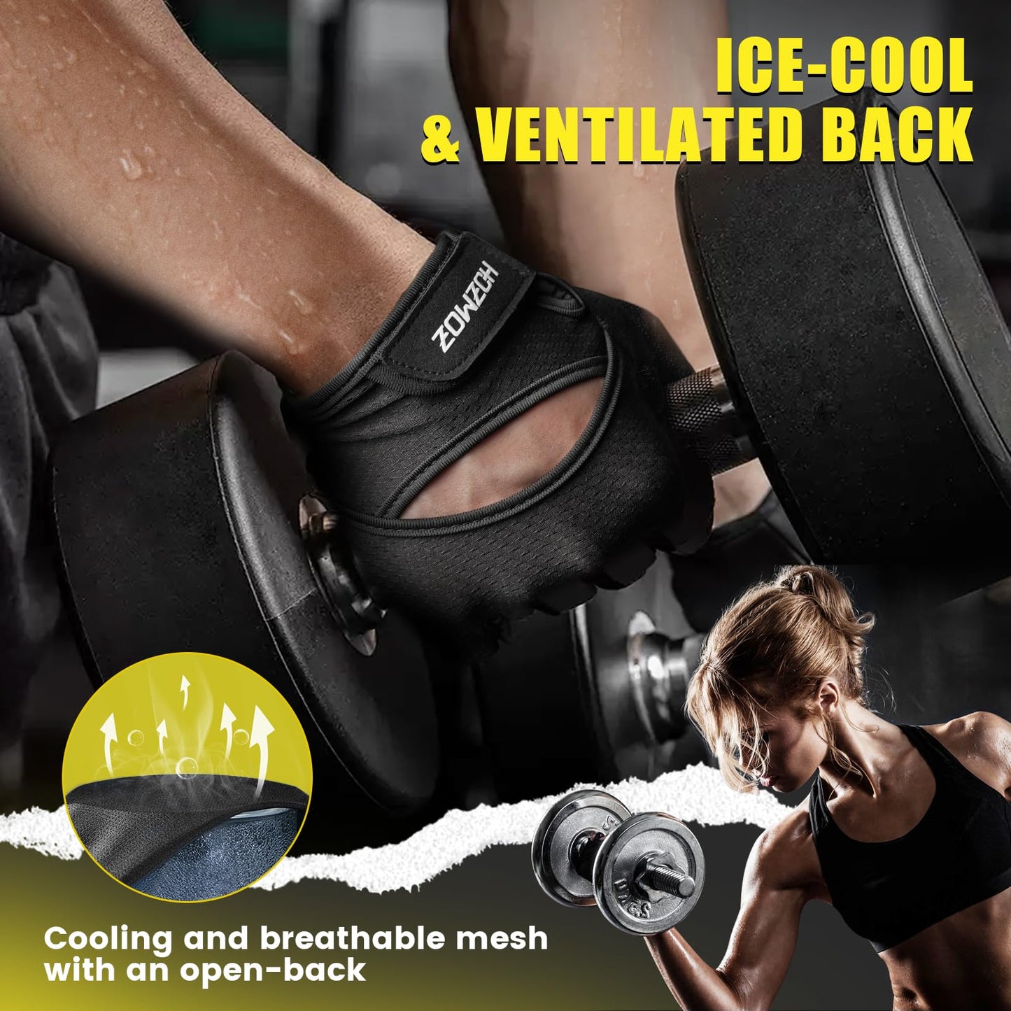 HOZMOZ Ventilated Weight Lifting Gloves, Thick Padded Workout Gym Gloves with Full Palm Protection