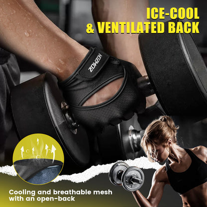 HOZMOZ Ventilated Weight Lifting Gloves, Thick Padded Workout Gym Gloves with Full Palm Protection