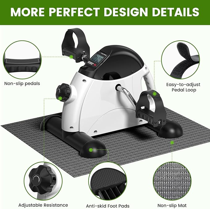 Sportneer Under Desk Bike Pedal Exerciser: Mini Exercise Bike Portable Peddler Sitting for Seniors with LCD Display Arm & Leg Bike Pedals Exerciser with Anti-Skid Mat for Home Office