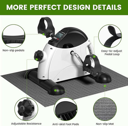 Sportneer Under Desk Bike Pedal Exerciser: Mini Exercise Bike Portable Peddler Sitting for Seniors with LCD Display Arm & Leg Bike Pedals Exerciser with Anti-Skid Mat for Home Office