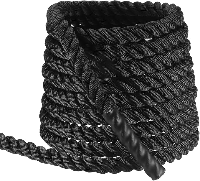 MECCANIXITY Battle Rope 40ft x 1.5 Inch Polyester Workout Rope Heavy Fitness Exercise Rope for Strength Training Home Gym Muscle Building, Black