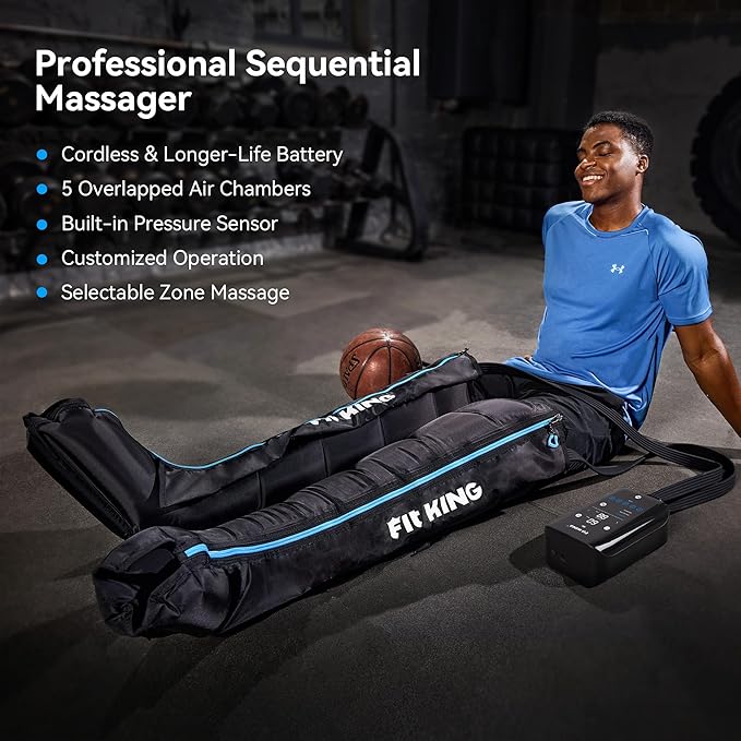 FIT KING Cordless Recovery System, Professional Air Compression Massager, Reduces Muscle Pain and Improves Circulation, Warm-up and Fast Recovery for Athletes, Zone Massage Optional (Medium)