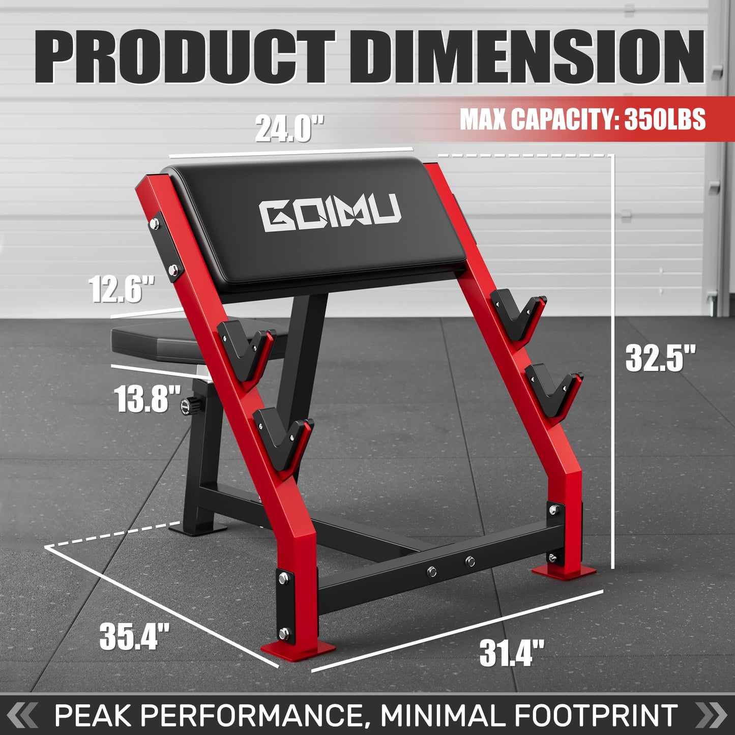 GOIMU PC01 Preacher Curl Bench, Seated Arm Isolated Barbell Dumbbell Bicep Station, Adjustable