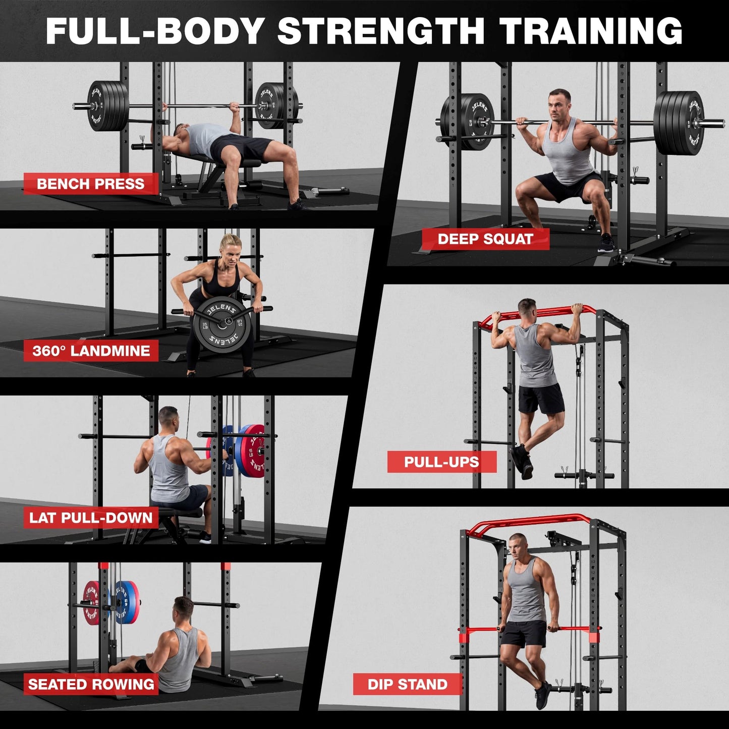 JELENS S11 Power Cage, 2000LB Multi-Function Power Rack with LAT Pulldown, Squat Rack with