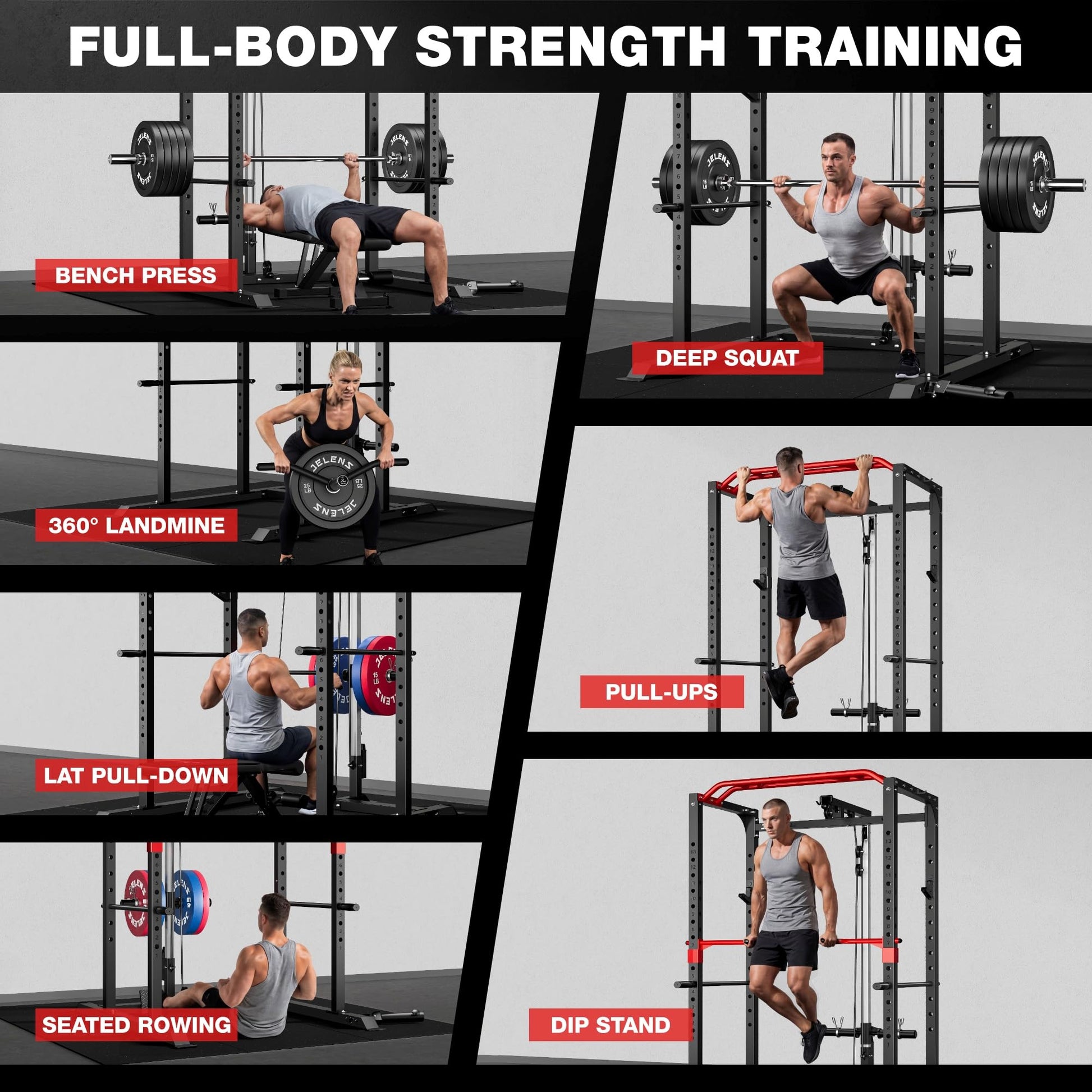JELENS S11 Power Cage, 2000LB Multi-Function Power Rack with LAT Pulldown, Squat Rack with