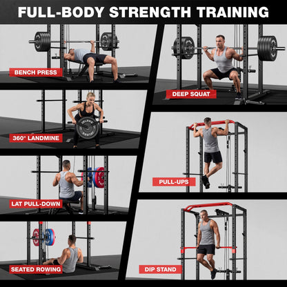 JELENS S11 Power Cage, 2000LB Multi-Function Power Rack with LAT Pulldown, Squat Rack with