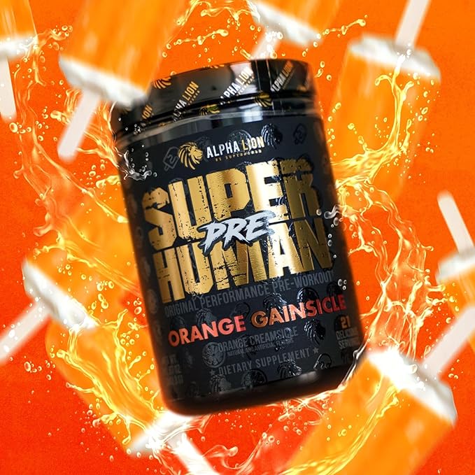 ALPHA LION Superhuman Pre Workout Powder, Beta Alanine, L-Taurine & Tri-Source Caffeine for Sustained Energy & Focus, Nitric Oxide & Citrulline for Pump (21 Servings, Orange Gainsicle)