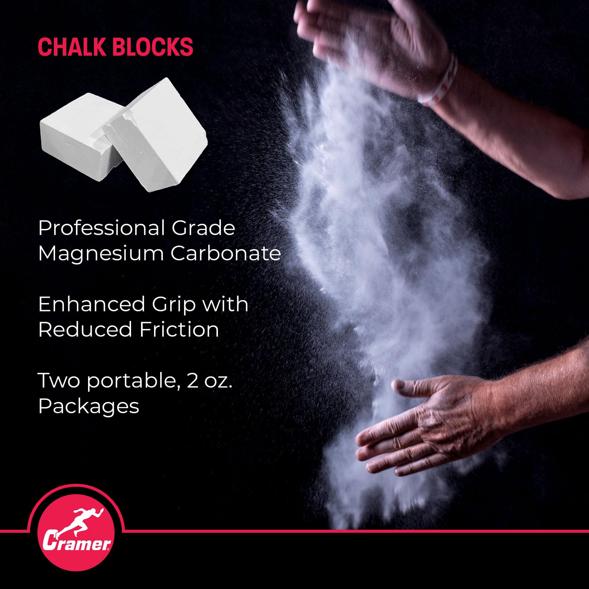 Cramer Gym Chalk Block, 2-Pack of 2 oz, Magnesium Carbonate for Powerlifting, Rock Climbing