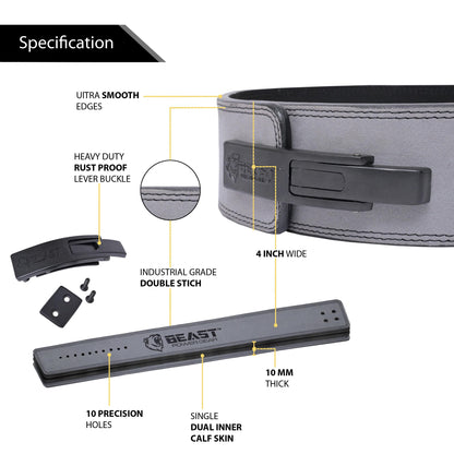 Beast Power Gear Weight Lifting Belt Lever Buckle 10MM 13MM Thick & 4 Inches Free Strap