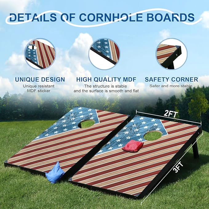 2’x3’ Cornhole Boards Set, Cornhole Outdoor Game Set - Corn Hole Toss Boards Set with 8 Cornhole Bags and 2 Cornhole Boards, Cornhole Sets for Adults Lawn Outside Backyard Games