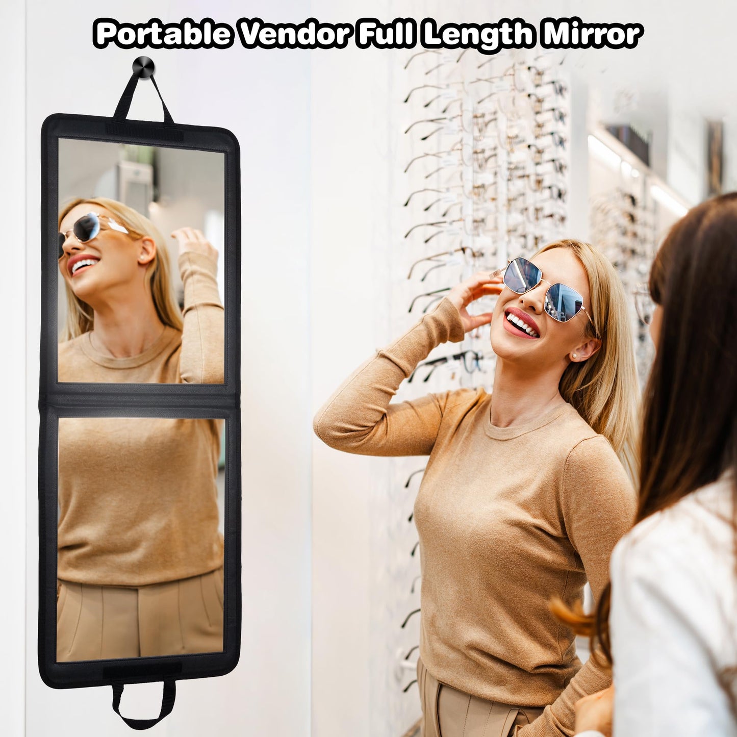 LPHUMEX Foldable Full Length Dance Mirror – 33” Portable Shatterproof Hanging Mirror, Folding Full