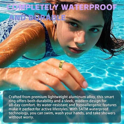 Activity Tracker Ring for Men Women ??Smart Health Ring with Heart Rate, SpO2, Blood Pressure, Sleep Monitoring, Step & Calorie Counter, 5ATM Waterproof, No Subscription Fee (Gold 9)