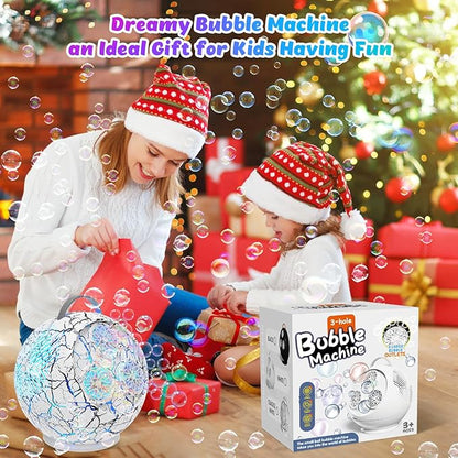 Bubble Machine for Kids Toddlers,45°/360° Rotatable Spherical Bubble Maker Toy with LED Light,Rechargeable Bubble Blower for 3 4 5 Year Old,Wedding Party Easter Birthday Gifts -Spherical White Crack