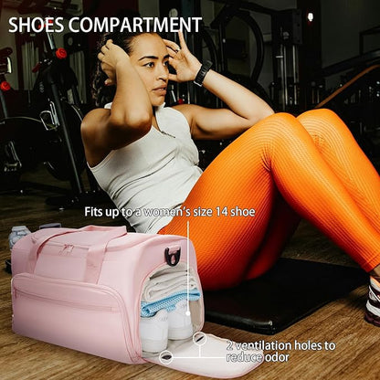 Gym Bag for Men Women, Small Fitness Workout Sports Bag with Wet Pocket & Shoes Compartment, Water Resistant Overnight Weekender Duffel Bag