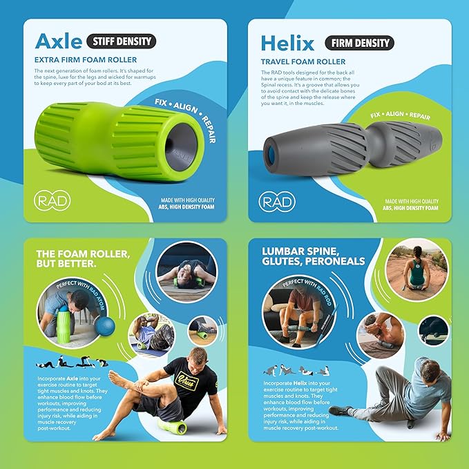 RAD All-in Complete Myofascial Release and Muscle Recovery Set - Includes Exercise Foam Rollers, Multi-Use Yoga Block, Peanut & Massage Balls, Neuro Ball Foot Roller, and Massage Stick