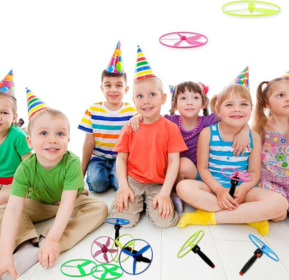 48 Pcs Flying Saucer Flying Disc Toy Helicopter Toy Disco Flyers Include 16 String Launchers and 32 Flying Saucer for Kids Outdoor Games Birthday Favors, Random Colors