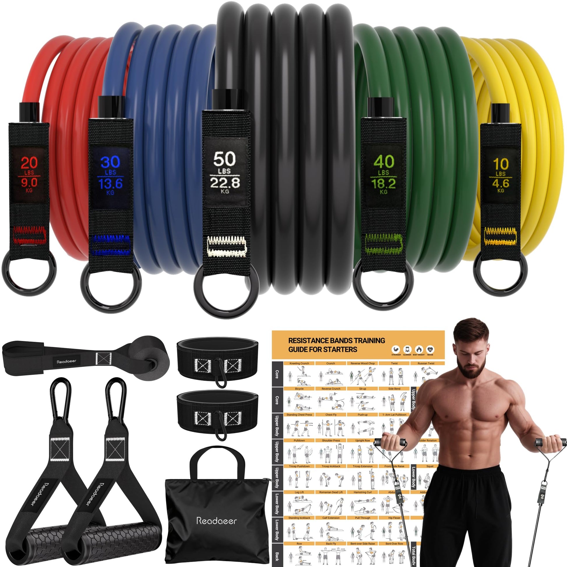 Readaeer Resistance Bands, Exercise Bands for Working Out with Handles