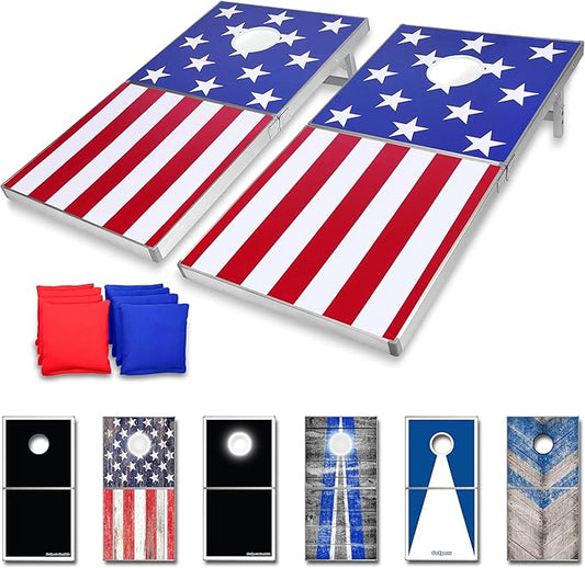 GoSports 4 x 2 ft Aluminum Cornhole Game Sets – Choose LED Lights or Standard - Set Includes 2