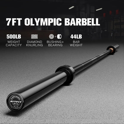 RitFit Elite 7ft Olympic Barbell, 500lbs — Black