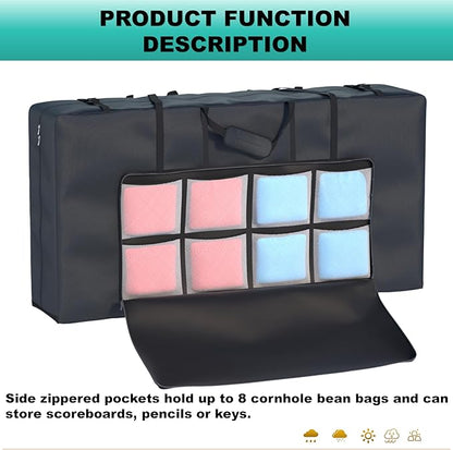 Cornhole Carrying Case, Cornhole Bag Tote Fits 4' x 2' Regulation Size Board, Heavy duty 600D Waterproof Oxford Fabric, Large Pockets for Cornhole Outdoor Games,Only Bag.