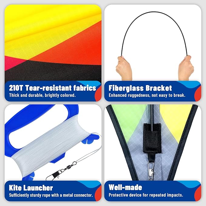 3-Piece Set Delta Kite for Easy to Fly Large Kite for Kids and Adults - Perfect Family Outdoor Toy, Beach Fun for Family Activities