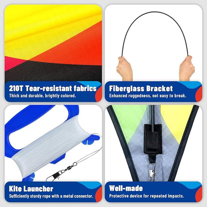 3-Piece Set Delta Kite for Easy to Fly Large Kite for Kids and Adults - Perfect Family Outdoor Toy, Beach Fun for Family Activities