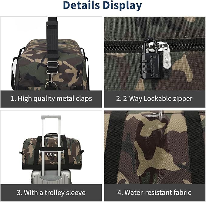 21 inch Gym Bag for Men - 40L Travel Duffel Bag Sport Duffle Bags for Weekend Overnight with Bottom Support (Camouflage)