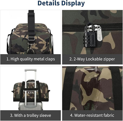 21 inch Gym Bag for Men - 40L Travel Duffel Bag Sport Duffle Bags for Weekend Overnight with Bottom Support (Camouflage)