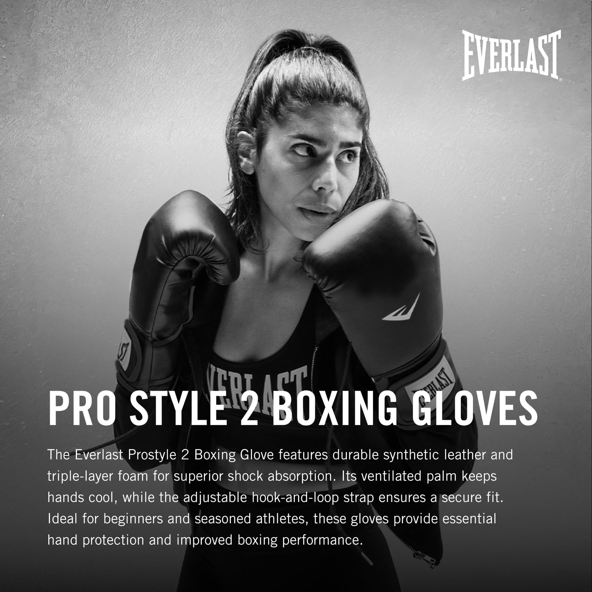 Everlast ProStyle 2 Boxing Gloves | Men and Women, Heavy Bag | Black | 14oz