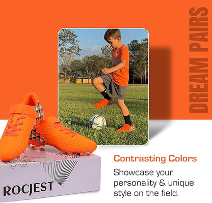 Soccer Cleats for Kids & Youth | Lightweight Football Shoes for Firm Ground | Durable Girls & Boys Soccer Cleats with Non-Slip Sole | Comfortable Soccer Boots | Unisex Size 11-6