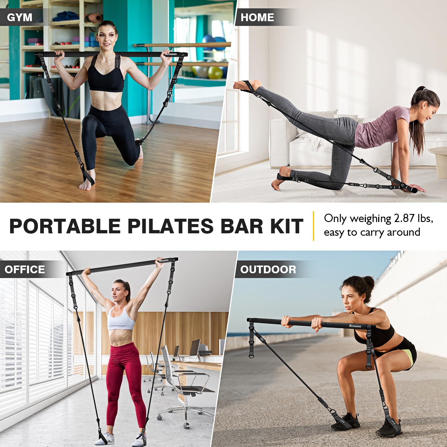 Ayombo Pilates Bar, Multifunctional Pilates Bar Kit with Resistance Bands, Adjustable Fitness