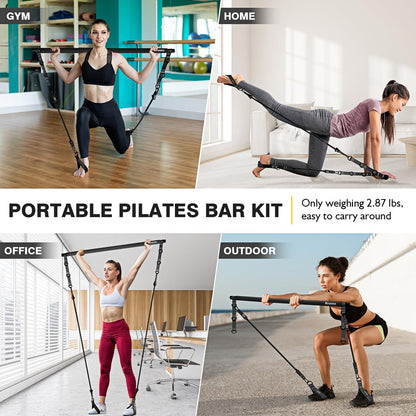 Ayombo Pilates Bar, Multifunctional Pilates Bar Kit with Resistance Bands, Adjustable Fitness