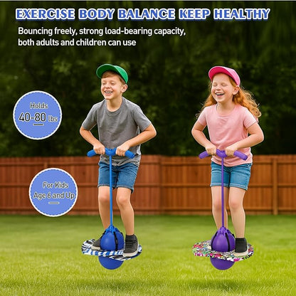 Layhit 2 Pcs Pogo Jumper with Handle for Kids Pump Pogo Ball Stick Jumper Balance Bounce Ball with Pump and Strong Grip for Adults Teen Indoor Outdoor