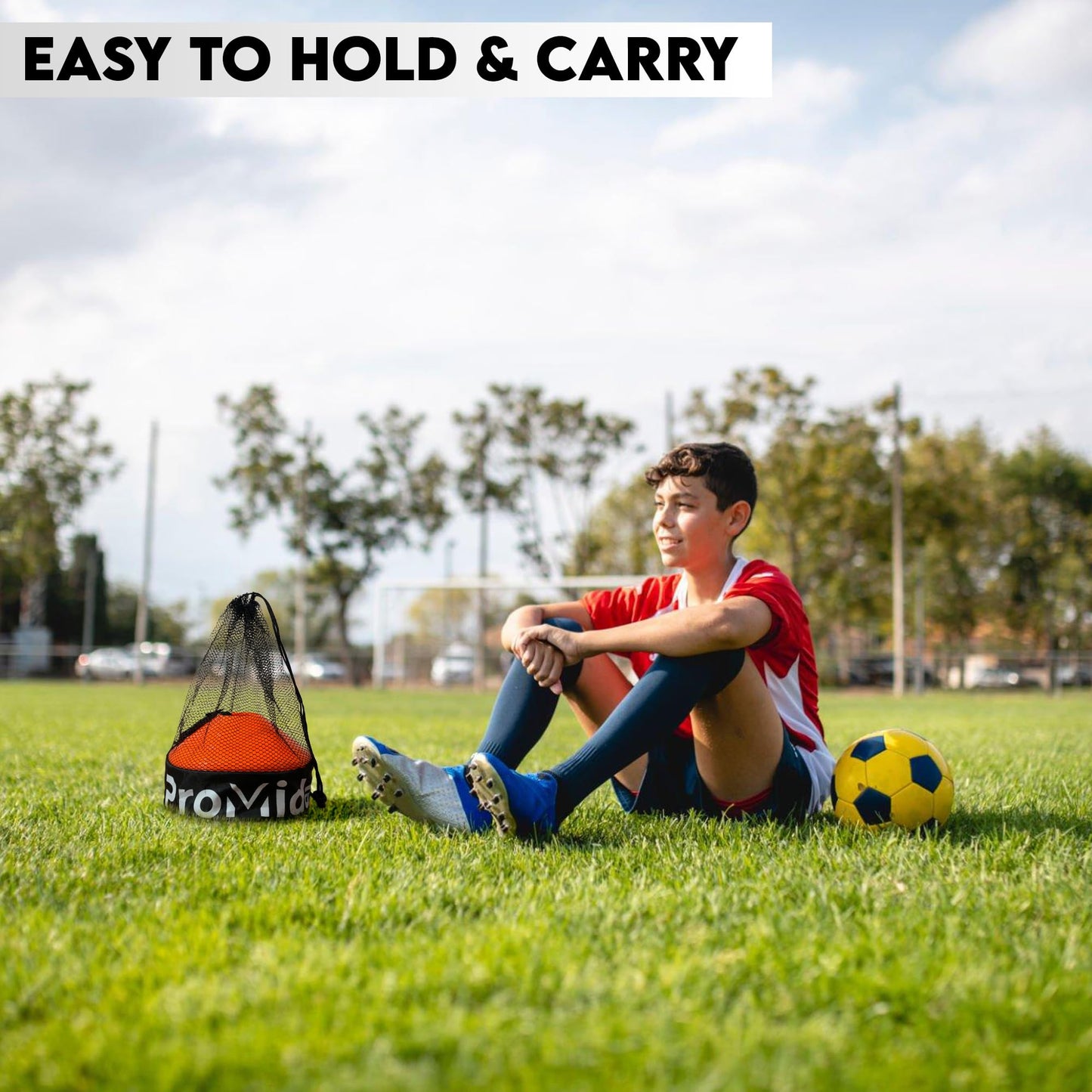 Disc Soccer Cones for Training Kids with Mesh Bag & Strap - 25/50/100/200 Small Plastic Cone for