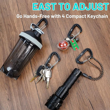 4-Pack Carabiner Clips Heavy Duty-12KN, 7075 Aircraft Aluminum Carabiners with Wiregate - Lightweight, D-Ring Key Hook, Fit for Hammock, Hiking, Camping, Dog Leash, Keychains（Black）