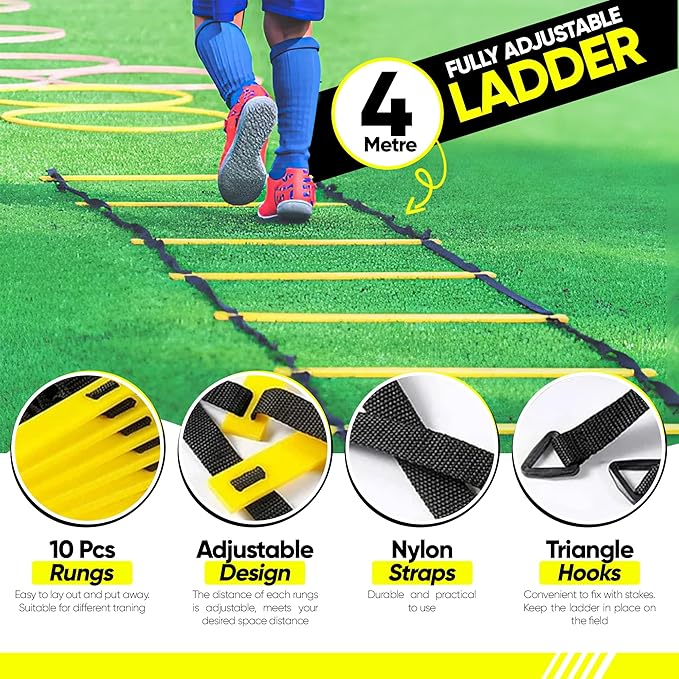 Agility Speed Ladder & Cones Football Training Equipment for Kids & Adults Kit Agility Training Footwork Drills | Hurdles Goalkeeper Training Equipment