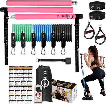 Upgraded Pilates Bar Kit ??39??Adjustable Exercise Equipment for Men, Women with 6X 20, 30, 40 lbs Resistance Bands with Adjustment Buckle ??Pilates Equipment for Home Workouts for All Fitness Levels
