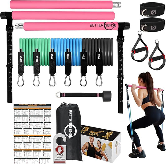 Upgraded Pilates Bar Kit ??39??Adjustable Exercise Equipment for Men, Women with 6X 20, 30, 40 lbs Resistance Bands with Adjustment Buckle ??Pilates Equipment for Home Workouts for All Fitness Levels