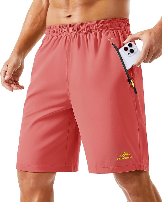 TACVASEN Men's Running Athletic Shorts 9" Quick Dry Workout Gym Shorts Lightweight Summer Shorts 3 Zipper Pockets