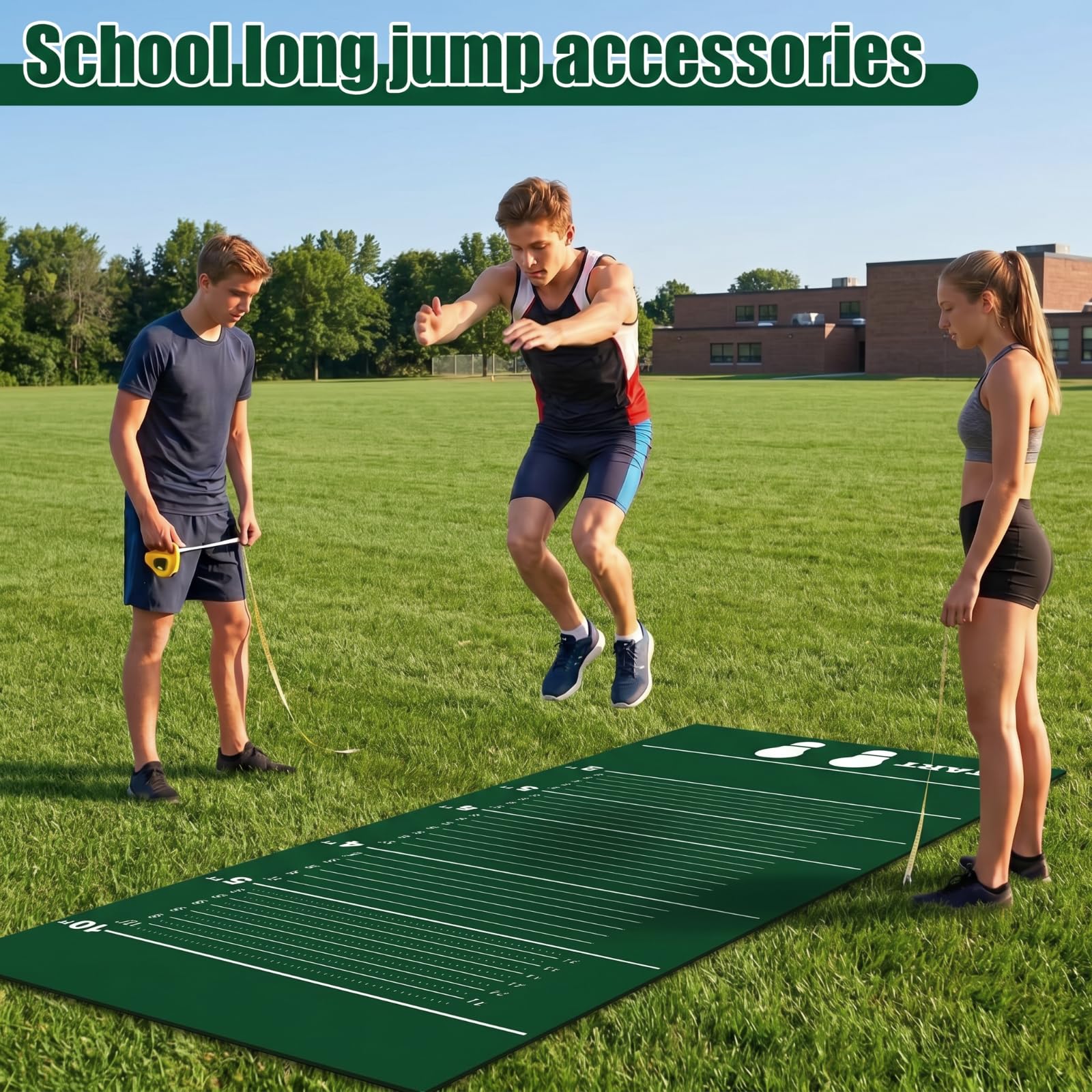 Woanger 12 x 2.5 Ft Long Jump Mat Sports Broad Jump Measurement Mat Hash Marks Carpeted Non Slip