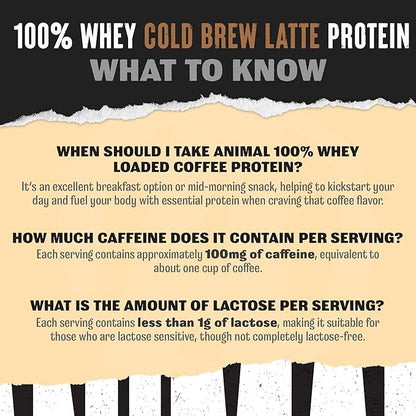 Animal 100% Whey Protein Powder Instant Iced Coffee ??Real Coffee for Preworkout, Post Workout Whey Blend + 20g of Protein Shake, 120mg of Caffeine Meal Replacement with BCAA ??Cold Brew Latte, 1 lb