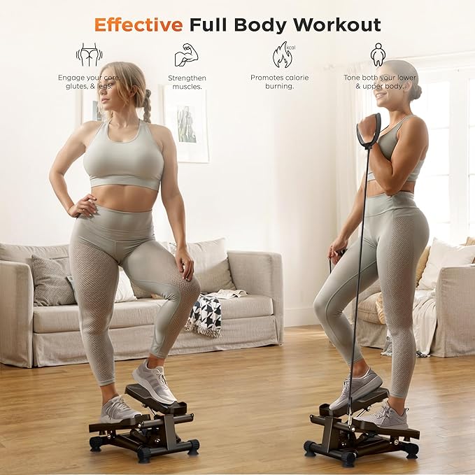 SogesPower Steppers for Exercise at Home,Mini Stair Stepper with Resistance Bands,Full Body Workout Equipment with LCD Monitor,Portable Stepper with 330LBS Capacity