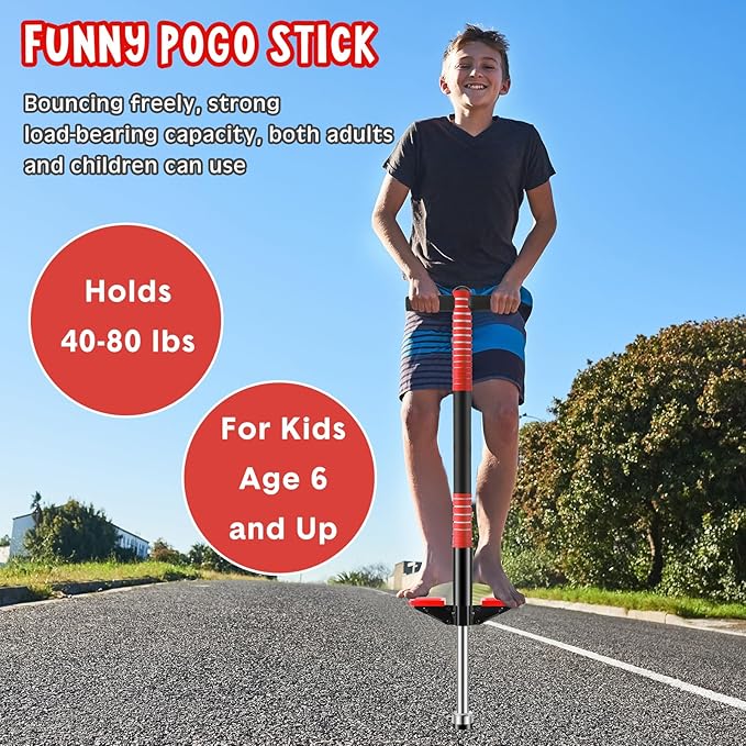 Leitee 2 Pack Pogo Stick for Kids Age 6 and Up, Suitable for 40-80 lbs, Soft Foam Jump Stick, Pogo Stick for Beginners Kids Exercise Body Balance Keep Healthy (Red and Rose Pink)