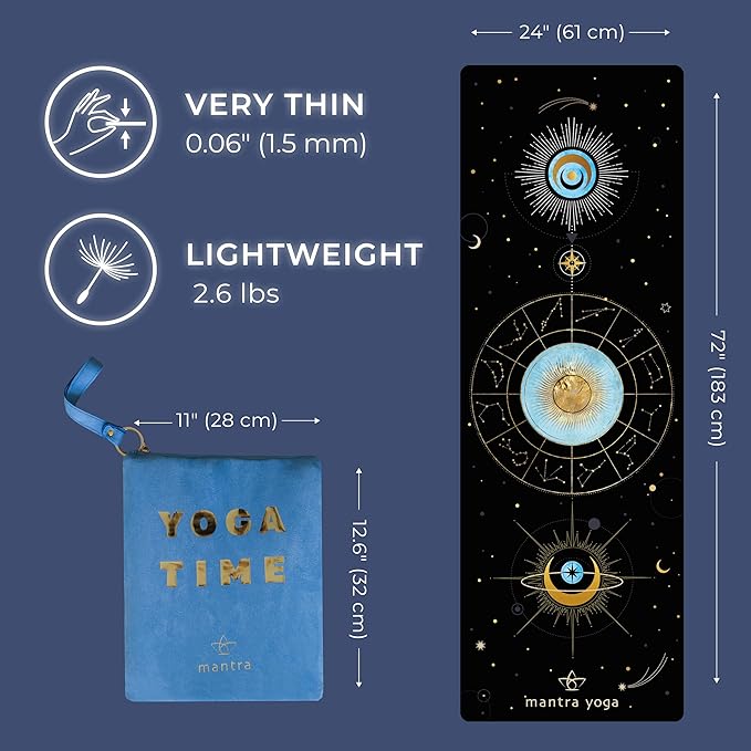 Mantra Yoga Travel PRO 1.5mm - Foldable Fitness & Exercise Mat with Bag | Lightweight, Compact & Eco-Friendly | Non-Slip & Washable | For All Types of Yoga | 72" L x 24" W | 2.6 lbs