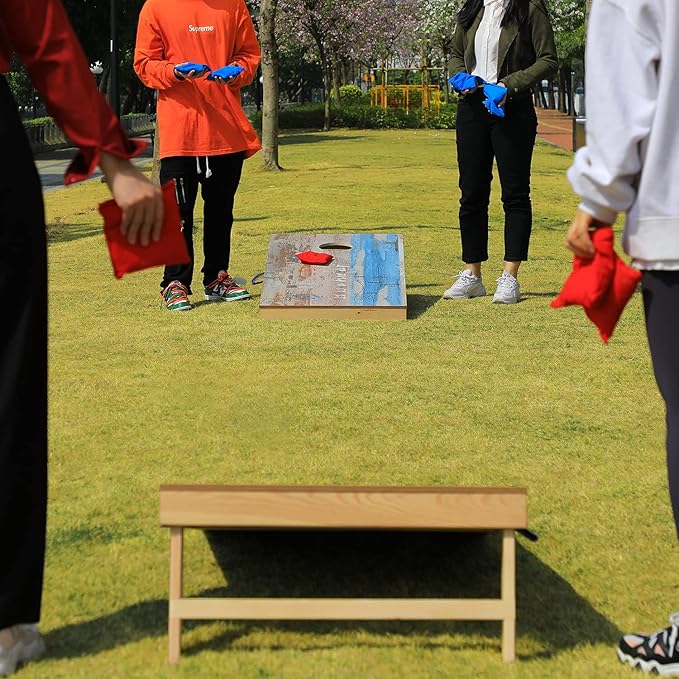 Solid Wood Premium Cornhole Game Set, Bean Bag Toss Game for Tailgate, Outdoor, Backyard - Professional Portable Cornhole Boards & Set of 8 Cornhole Bean Bags (Junior, Tailgate, Regulation Size)