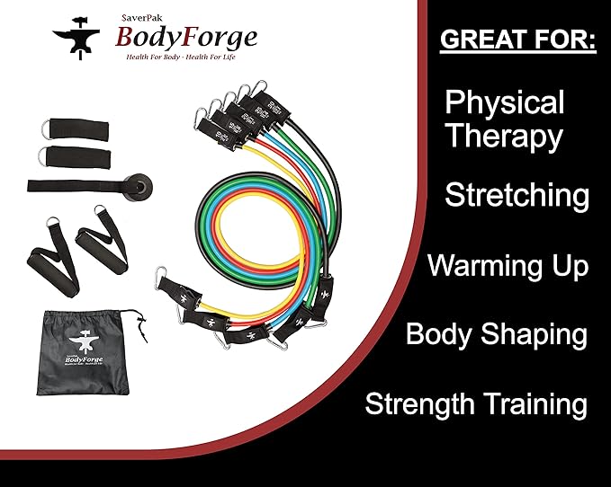 BodyForge Resistance Bands, Exercise Bands，Resistance Bands for Working Out, Work Out Bands with Handles for Men and Women Fitness, Strength Training Home Gym Equipment